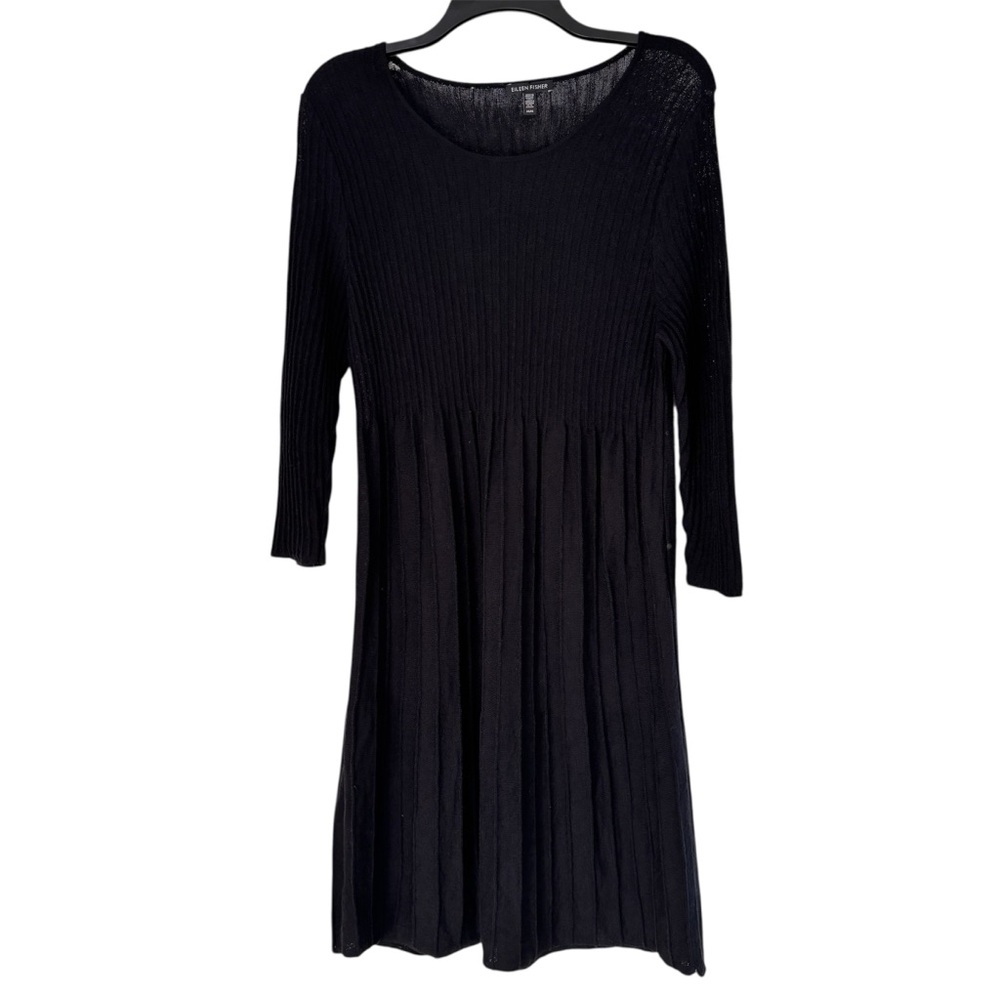 FLAW Eileen Fisher Washable Wool Ribbed Knit Dress In Black Women’s Size Medium
